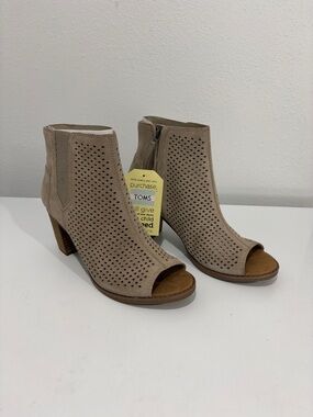 TOMS Taupe Perforated Peep-Toe Heeled Booties